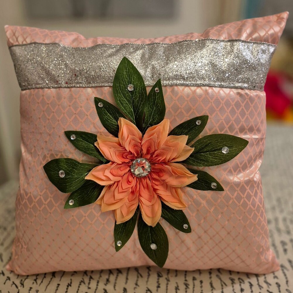Handmade 16X16 Floral Decorative Throw Pillow.